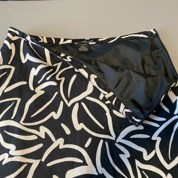 Willi Smith 100% Linen A-Line Midi Skirt Sz 6 Black White Pattern Lined - Picture 5 of 8